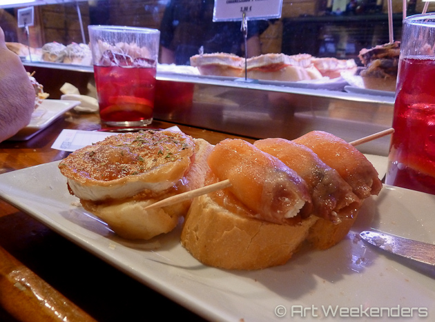 Eating pintxos in Madrid, Spain